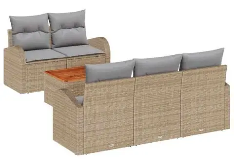 Set de canapea de grădină cu 6 piese și perne bej din poli ratan și acacia - 2/5