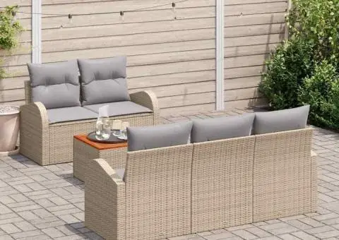 Set de canapea de grădină cu 6 piese și perne bej din poli ratan și acacia - 3/5