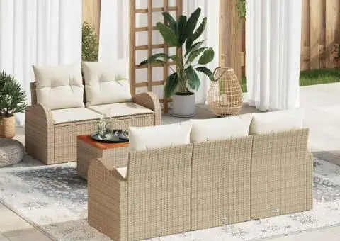 Set de canapea de 6 piese cu perne Bej Poli Ratan Acacia - 1/5