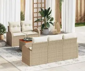 Set de canapea de 6 piese cu perne Bej Poli Ratan Acacia
