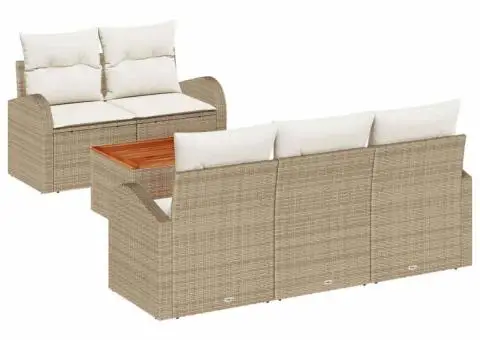 Set de canapea de 6 piese cu perne Bej Poli Ratan Acacia - 2/5