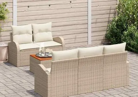 Set de canapea de 6 piese cu perne Bej Poli Ratan Acacia - 3/5