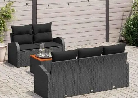 Set de Sofa pentru Grădină 6 Piese cu Perne Negru Ratan Poliester Acacia - 3/5