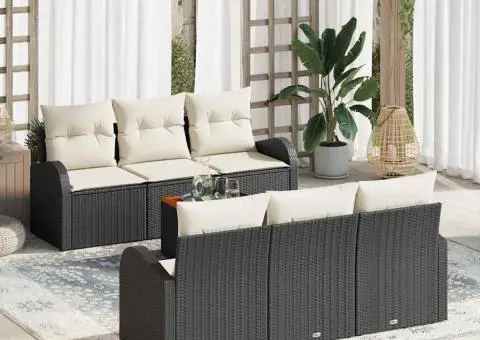 Set de canapea pentru grădină 7 piese cu perne Negru ratan Acacia - 1/5