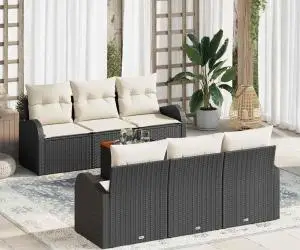 vidaXL Set de canapea pentru grădină 7 piese cu perne Negru ratan Acacia