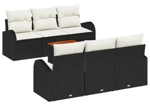 Set de canapea pentru grădină 7 piese cu perne Negru ratan Acacia - 2/5