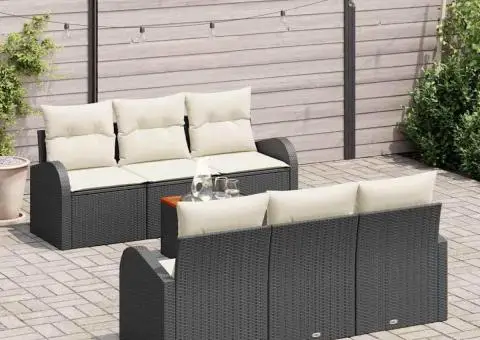 Set de canapea pentru grădină 7 piese cu perne Negru ratan Acacia - 3/5