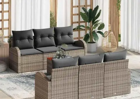 Set de canapea de grădină 7 piese cu perne gri poliratan acacia - 1/5