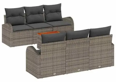 Set de canapea de grădină 7 piese cu perne gri poliratan acacia - 2/5