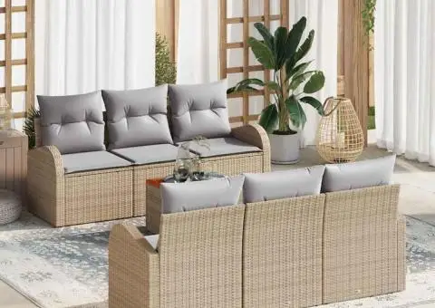 Set canapea grădină cu perne bej din poliratan și acacia - 1/5