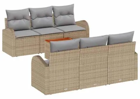 Set canapea grădină cu perne bej din poliratan și acacia - 2/5