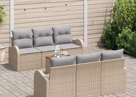 Set canapea grădină cu perne bej din poliratan și acacia - 3/5