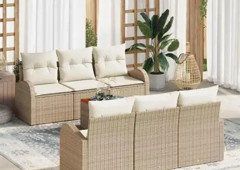 Set de Canapea pentru Grădină cu Perne Bej Poli Ratan Acacia - 1/5