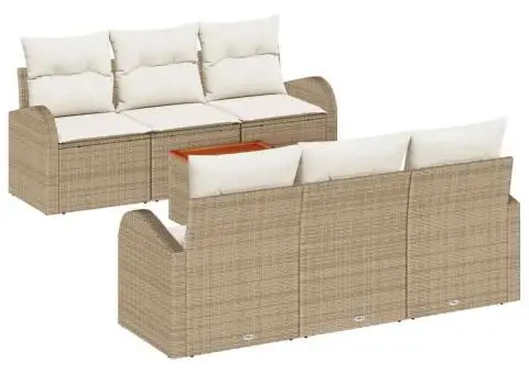 Set de Canapea pentru Grădină cu Perne Bej Poli Ratan Acacia - 2/5