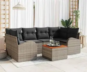 Set de canapea de grădină de 7 piese cu perne gri din ratan poli acacia