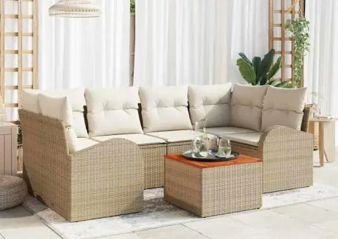 Set canapea grădină cu perne bej din ratan sintetic acacia - 1/5