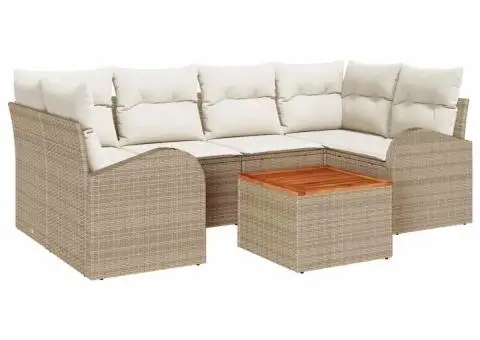 Set canapea grădină cu perne bej din ratan sintetic acacia - 2/5