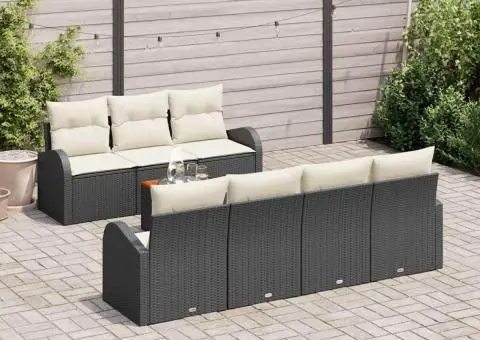 Set canapea grădină 8 Piese cu Pernuțe Negru din Poliratan Acacia - 3/5