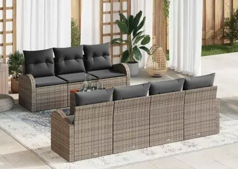 Set de canapea de grădină cu perne gri poliratan acacia - 1/5