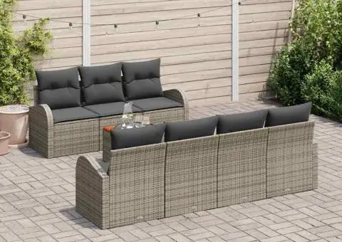 Set de canapea de grădină cu perne gri poliratan acacia - 3/5