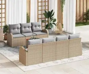 vidaXL Set de canapele de grădină 8 piese cu perne bej poliratan Acacia