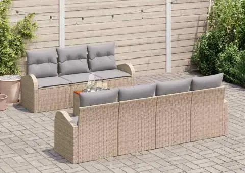 Set de canapele de grădină 8 piese cu perne bej poliratan Acacia - 3/5