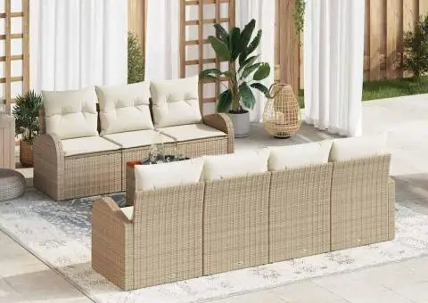 Set canapea grădină cu perne bej din poliratan acacia - 1/5