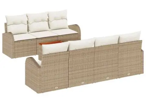 Set canapea grădină cu perne bej din poliratan acacia - 2/5