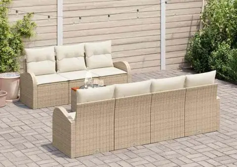 Set canapea grădină cu perne bej din poliratan acacia - 3/5