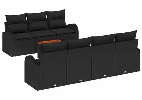 Set canapele grădină cu perne negre din poliratan acacia - 2/5