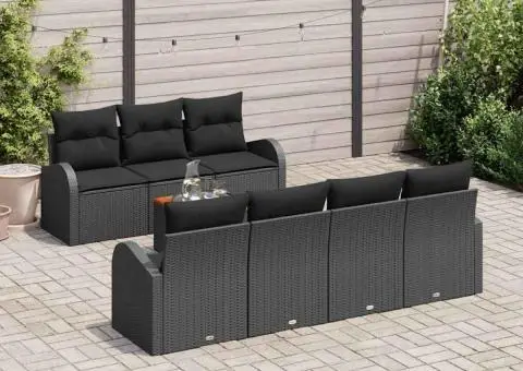 Set canapele grădină cu perne negre din poliratan acacia - 3/5