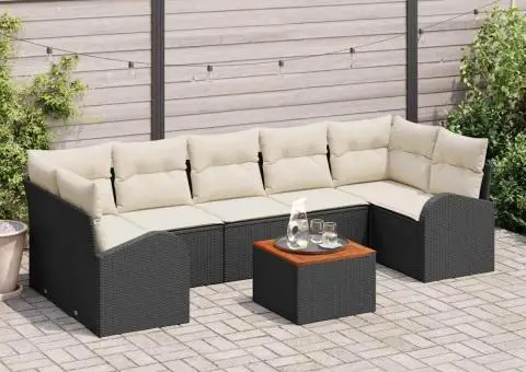 Set de Canapele pentru Grădină din 8 Piese cu Perne Negru Poliratan Acacia - 1/5