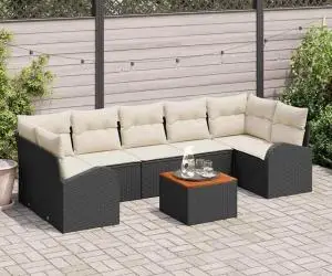 vidaXL Set de Canapele pentru Grădină din 8 Piese cu Perne Negru Poliratan Acacia