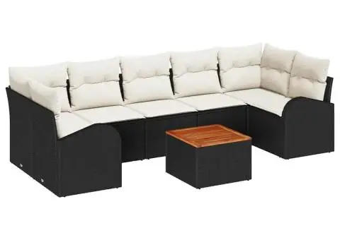 Set de Canapele pentru Grădină din 8 Piese cu Perne Negru Poliratan Acacia - 2/5