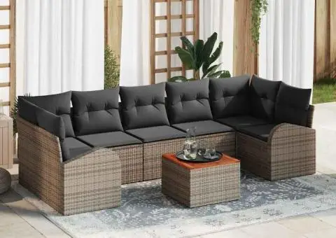 Set canapea grădină 8 piese cu perne Gri Ratan Poli Acacia - 1/5