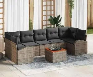 Set canapea grădină 8 piese cu perne Gri Ratan Poli Acacia