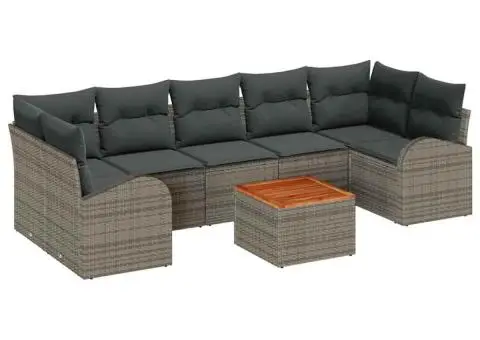 Set canapea grădină 8 piese cu perne Gri Ratan Poli Acacia - 2/5