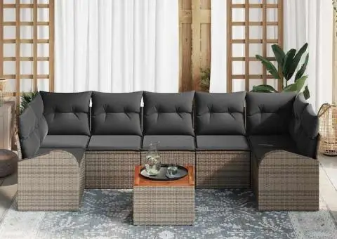 Set canapea grădină 8 piese cu perne Gri Ratan Poli Acacia - 3/5