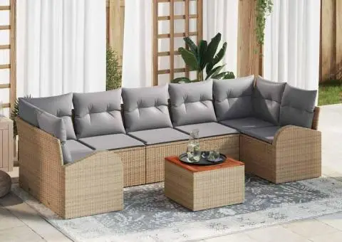 Set de Canapele de Grădină cu Perne Bej Poliratan Acacia - 1/5