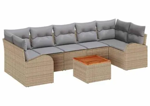 Set de Canapele de Grădină cu Perne Bej Poliratan Acacia - 2/5