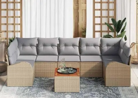 Set de Canapele de Grădină cu Perne Bej Poliratan Acacia - 3/5