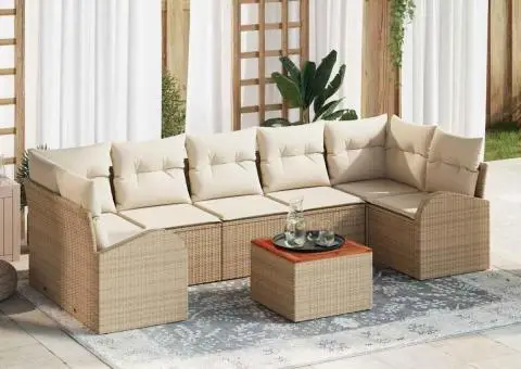Set de Sofas pentru Grădină cu 8 Piese cu Perne Bej din Ratan Acacia - 1/5