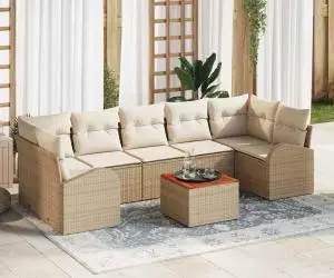 Set de Sofas pentru Grădină cu 8 Piese cu Perne Bej din Ratan Acacia