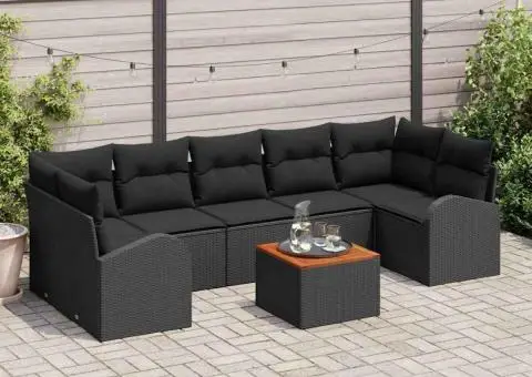 Set canapea grădină cu perne negre din poliratan și acacia - 1/5