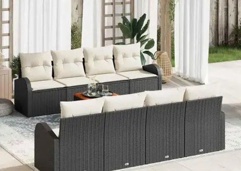 Set Canapele Grădină cu Perne, Negru, Poliratan, Acacia - 1/5