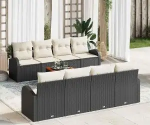 Set Canapele Grădină cu Perne, Negru, Poliratan, Acacia
