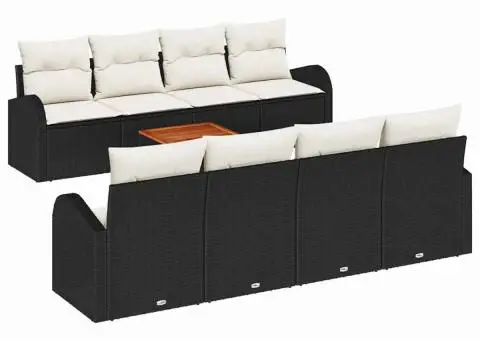 Set Canapele Grădină cu Perne, Negru, Poliratan, Acacia - 2/5