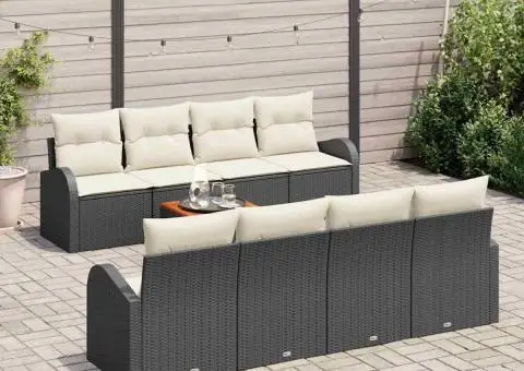 Set Canapele Grădină cu Perne, Negru, Poliratan, Acacia - 3/5