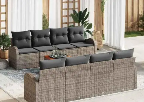 Set de Canapea de Grădină cu Perne Gri din Ratan Polimer Acacia - 1/5