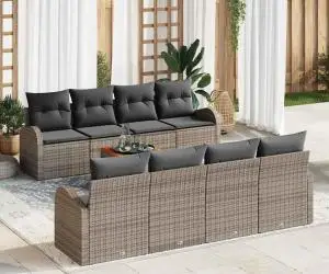 Set de Canapea de Grădină cu Perne Gri din Ratan Polimer Acacia